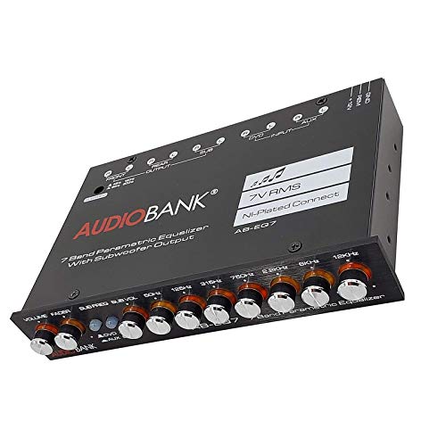 Audiobank EQ7 1/2 Din 7 Band Car Audio Equalizer EQ w/Front, Rear/Frequency Adjustable /3 RCA Input for Portable Devices + Subwoofer Output Built-in 43-120Hz, 60-200Hz Audiobank EQ7 1/2 Din 7 Band Car Audio Equalizer EQ w/Front, Rear/Frequency Adjustable /3 RCA Input for Portable Devices + Subwoofer Output Built-in 43-120Hz, 60-200Hz